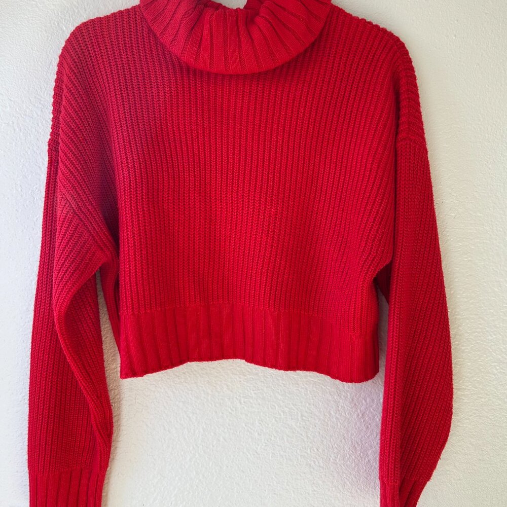 Future Collective by Kahlana Barfield Brown - Red Cropped Cowl Neck Sweater